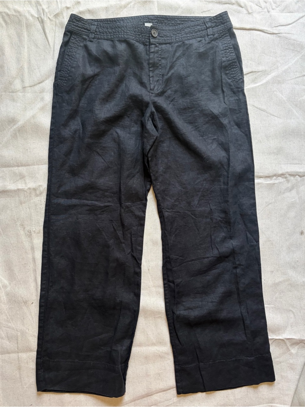 Liz Claiborne Black 100% Linen Wide Leg Pants Size 14 Coastal Chic